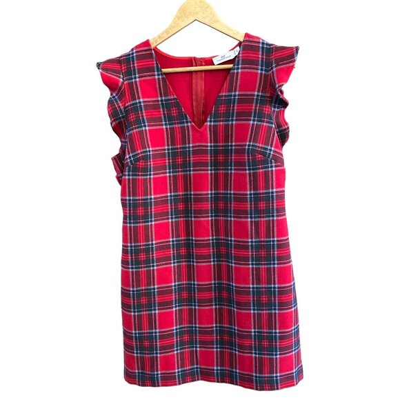 Vineyard Vines Women's Red Plaid Ruffle Sleeve Dress Size 12 Holiday Preppy EUC - Picture 1 of 5